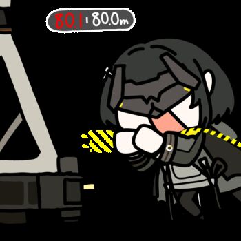 1girl animated animated_gif arknights arknights:_endfield black_hair chibi chinese_commentary commentary_request endministrator_(arknights) eye_mask female_endministrator_(arknights) gameplay_mechanics lowres mask medium_hair open_mouth seseren simple_background transparent_background