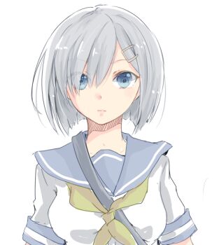 Rule 34 | 10s, 1girl, bad id, bad pixiv id, blue eyes, female focus, hair ornament, hair over one eye, hairclip, hamakaze (kancolle), hiki-wota, kantai collection, looking at viewer, personification, school uniform, serafuku, short hair, silver hair, sketch, solo