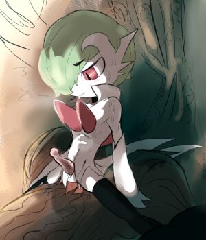2boys alternate_costume alternate_design alternate_hairstyle alternate_universe anal animal_penis black_thighhighs coattails colored_skin cowgirl_position erection facing_to_the_side gardevoir gen_3_pokemon gen_8_pokemon gradient_background green_hair grimmsnarl hair_over_one_eye hand_on_another&#039;s_thigh indoors lampette looking_down lying male_focus mega_gardevoir mega_pokemon multicolored_skin multiple_boys nintendo on_back penis pokemon pokemon_(creature) popped_collar red_eyes straddling sweat tailcoat thighhighs two-tone_skin upright_straddle white_arm_warmers yaoi