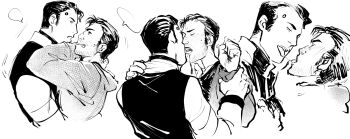 2boys clothes detroit:_become_human drooling facial_hair gavin_reed highres imminent_kiss kiss male_focus multiple_boys rk900 saliva sequential shirt size_difference tongue vest yaoi