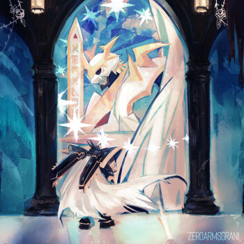 Rule 34 | alphamon, cape, closed eyes, digimon, digimon (creature), highres, imperialdramon, imperialdramon paladin mode, looking at another, red eyes, royal knights, sword, weapon