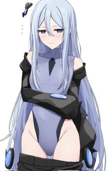 ... 1girl 25-ji_luka alternate_costume arm_under_breasts black_jacket black_pants blue_eyes blush breasts closed_mouth clothes_pull commentary corrupted_twitter_file cosplay covered_collarbone cowboy_shot cropped_jacket dot_nose gloves grey_gloves groin hair_between_eyes high_collar highleg highleg_leotard highres jacket kunizaki leotard long_hair long_sidelocks long_sleeves looking_at_viewer megurine_luka megurine_luka_(cosplay) off_shoulder open_clothes open_jacket pants pants_pull project_sekai purple_leotard sidelocks simple_background sleeves_past_wrists small_breasts solo standing straight_hair sweat sweatdrop tomoni_true_route_o_mezashite_(project_sekai) very_long_hair white_background white_hair yoisaki_kanade