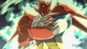 arm_blade armor blue_armor commentary_request crossed_arms forehead_jewel getter_robo getter_robo_daikessen! highres mecha mecha_focus miroku_(miroku_t) multicolored_armor red_armor robot shin_getter_dragon shoulder_spikes spikes super_robot upper_body weapon yellow_armor yellow_eyes