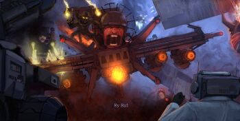 1girl 6+boys artist_name battle_damage broken_screen closed_eyes cloud_ruan99543 commentary duchess_astro_toilet english_commentary falling flat_screen_tv gas_mask glasses glowing glowing_eyes highres laser_cannon mafia_skibidi_mutant mask mouth_mask multiple_boys obliterator_astro_toilet open_mouth out_of_frame screaming skibidi_toilet_(series) speaker speaker_man_(character) star-shaped_eyewear star_(symbol) television watchman_of_doom_(titan_tv_man) yellow_eyes