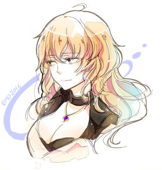 Rule 34 | 1girl, blonde hair, breasts, cleavage, emo (ricemo), large breasts, rwby, tagme, yang xiao long