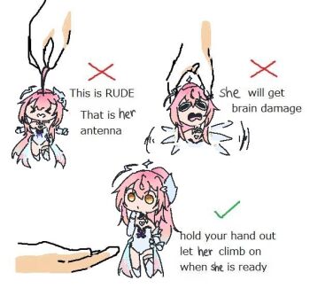 aemeath_(wuthering_waves) ahoge checkmark closed_eyes commentary english_commentary flailing gloves halo heart pink_hair scared timelyamy white_background white_gloves wuthering_waves yellow_eyes