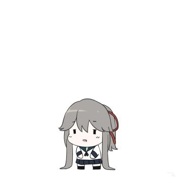 1girl blue_sailor_collar blue_skirt chibi chibi_only grey_hair highres hikashima_(shiofune) kantai_collection long_hair negative_space pleated_skirt ponytail sailor_collar school_uniform serafuku sidelocks skirt solo standing usugumo_(kancolle)