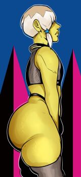 1boy 2023 ass colored_skin detnox highres huge_ass jodio_joestar jojo_no_kimyou_na_bouken male_focus solo the_jojolands thick_thighs thighs trap white_hair wide_hips yellow_skin