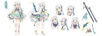 1girl absurdres ai_si_te_yisheng_tui anklet ass barefoot changmingsuo reference_sheet chinese_clothes commentary_request confused crying grey_hair hair_bun hanfu happy highres incredibly_absurdres jewelry loli long_hair long_sleeves o-ring original panties qixiong_ruqun sad scared sword translation_request underwear upskirt very_long_hair weapon white_panties wide_sleeves worried yellow_eyes