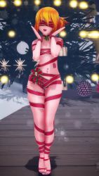 1girl 3d amv animated ass asteriskmmd asymmetrical_hair audible_music back_tattoo bandages belly blindfold blush breasts choker christmas dancing full_body gen_1_pokemon hentai_music_video high_heels jewelry loli mikumikudance_(medium) misty_(pokemon) music music_video naked_ribbon navel navel_piercing neck_bell necklace nintendo orange_hair piercing pokemon pokemon_rgby ponytail red_choker red_footwear red_ribbon ribbon short_hair side_ponytail small_breasts solo sound standing stomach tattoo thighs toes video