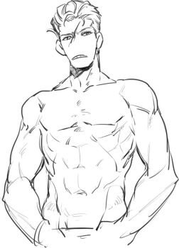 Rule 34 | 1boy, abs, final fantasy, final fantasy viii, hair slicked back, hands in pockets, looking to the side, male focus, monochrome, navel, no nose, parted lips, pectorals, raised eyebrow, scar, scar on face, seifer almasy, sketch, solo, toned, toned male, topless male, u-min, upper body, white background