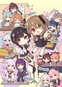 >_< +_+ 6+girls :3 :d =_= @_@ ^_^ ahoge aizawa_kazuha amamiya_sophia_seren amano_soraha animal_print aqua_hair arm_strap arms_up assault_lily bag belt black_belt black_capelet black_footwear black_gloves black_hair black_necktie black_pantyhose black_ribbon black_skirt black_thighhighs blood blood_from_mouth blue_background blue_bow blue_eyes blue_hair blue_hairband blue_jacket blue_skirt blush boots bow bow_hairband bowl bowtie box braid brown_bow brown_eyes brown_footwear brown_hair brown_sailor_collar butterfly_hair_ornament can capelet cardboard_box cart chibi closed_eyes closed_mouth collared_shirt commentary_request confetti convention criss-cross_halter cropped_jacket detached_collar detached_sleeves double_bun drawing_(action) drink_can drinking_straw egawa_kusumi endou_araya eraser exhausted flower flower_knot flower_symbol funada_kiito funada_ui futagawa_fumi gloves green_eyes grey_hair grey_thighhighs hair_between_eyes hair_bow hair_bun hair_ornament hair_ribbon hair_scrunchie hairband hairpods half_updo halftone halftone_background halterneck hand_on_table hand_truck hands_up head_on_table head_rest heart heel_up herensuge_girls_academy_school_uniform heterochromia high-waist_skirt high_ponytail highres holding holding_hands holding_manga holding_pen holding_tray hood hood_down hooded_jacket inkwell jacket japanese_clothes juliet_sleeves kanba_girls_high_school_uniform kimono kimono_skirt kuo_shenlin kuroki_francisca_yuria lightning_bolt_symbol long_hair long_sleeves looking_at_another looking_at_object low_ponytail ludvico_private_girls'_academy_school_uniform manga_(object) medium_hair miniskirt monster_energy multicolored_hair multicolored_jacket multiple_girls neck_ribbon necktie notice_lines o_o one_side_up open_box open_clothes open_jacket open_mouth orange_background orange_hair outline outstretched_arm pantyhose paper_stack parted_lips partially_fingerless_gloves pen pencil pink_background pink_bow pink_bowtie pink_eyes pink_flower pink_hair pink_jacket pleated_skirt ponytail print_thighhighs puffy_sleeves purple_background rabbit_print reaching reaching_towards_viewer red_bow red_bowtie red_eyes red_ribbon ribbon ruler running sadamori_himeka sailor_collar sasaki_ran school_uniform scrunchie serafuku serizawa_chikaru shirt shoes shopping_bag short_hair short_kimono siblings side_braid side_ponytail sidelocks single_braid sisters skirt sleeves_past_wrists smile sparkle standing streaked_hair striped_background sweatdrop table tamba_akari tassel tassel_hair_ornament thighband_pantyhose thighhighs toki_kureha translation_request tray v-shaped_eyebrows wang_yujia wavy_mouth white_footwear white_jacket white_kimono white_outline white_ribbon white_shirt white_thighhighs wide_sleeves yellow_background yellow_eyes yubari_lemon_(lemonlilie) yurigaoka_girls_academy_school_uniform zettai_ryouiki