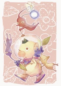 Rule 34 | 1boy, alph (pikmin), big nose, black eyes, blue gloves, blue hair, blue pikmin, blue skin, border, colored skin, commentary request, creature, creature on head, floral background, flower, freckles, full body, gloves, hand on headwear, helmet, holding, holding creature, leaf, looking at viewer, male focus, nintendo, no mouth, one eye closed, open mouth, outline, outside border, pikmin (creature), pikmin (series), pikmin 3, pimuppa, pointy ears, pointy nose, radio antenna, red background, red pikmin, red skin, short hair, space helmet, spacesuit, super smash bros., triangle mouth, upside-down, very short hair, walking, whistle, white border, white flower, white outline, yellow pikmin, yellow skin