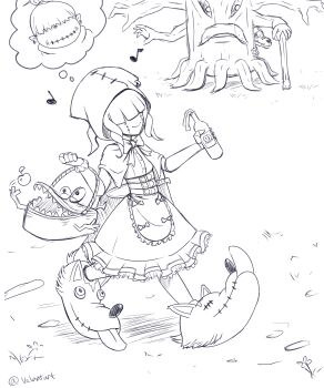 Rule 34 | absurdres, apple, babamon, chaperomon, covered eyes, digimon, digimon (creature), digimon liberator, facial hair, food, fruit, garurumon, highres, hood, jyureimon, looking at another, mustache, smile, tree