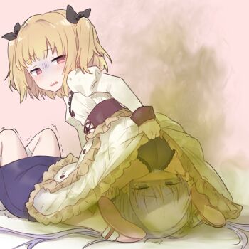 13o 2girls fart fart farting_in_face highres iijima_yun multiple_girls new_game! sitting sitting_on_face sitting_on_person smell suzukaze_aoba yuri