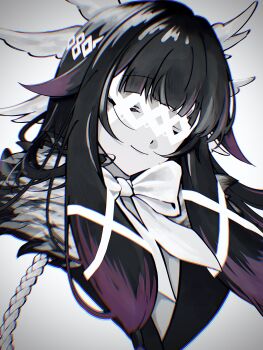 1girl absurdres closed_eyes closed_mouth columbina_(genshin_impact) eye_mask feathered_wings genshin_impact hair_ornament head_wings hechima_kana highres mask multicolored_hair multiple_wings smile solo upper_body white_mask white_wings wing_hair_ornament wings x-shaped_eyewear