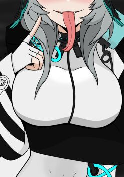 1girl absurdres arknights dr_bulkman highres ho&#039;olheyak_(arknights) long_tongue sharp_teeth smile tagme teeth tongue tongue_out