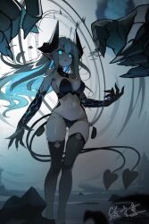 1girl animated blue_eyes bra claws horns huizhiyin live2d multiple_tails original panties pointy_ears standing tagme tail thighhighs two_tails underwear video