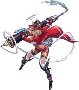 1girl black_boots black_shoes boots breasts dark-skinned_female dark_skin dynamic_pose fire_helmet firefighter firefighter_jacket floating_clothes floating_jacket full_body game_cg gloves green_eyes hat helmet high_heel_boots high_heels holding hose jacket knee_boots kneehighs langrisser langrisser_mobile langrisser_re:incarnation leaning_forward long_sleeves looking_at_viewer medium_hair midriff navel official_alternate_costume official_art open_clothes open_jacket oversized_object parted_lips red_gloves red_hat red_helmet red_jacket red_shorts scowl shirt shoes short_shorts shorts simple_background smile smirk socks solo standing strapless suzette_(langrisser) swinging_object tachi-e thigh_strap thighs third-party_source transparent_background tube_top water water_cannon white_hair white_shirt