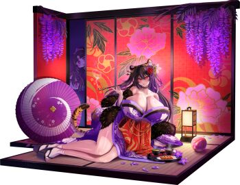 3girls andon animal_ear_fluff animal_ears architecture ball black_choker black_fur black_hair blush breasts choker cleavage collarbone dango east_asian_architecture floral_print floral_print_kimono flower food full_body fur-trimmed_kimono fur_trim gigantic_breasts hair_between_eyes hair_flower hair_ornament hair_stick highres holding holding_smoking_pipe indoors japanese_clothes kaenuco kimono kiseru kunoichi_kaen kunoichi_shiden kunoichi_zero last_origin long_hair looking_at_viewer lying miso_soup mitarashi_dango mole mole_on_breast multicolored_hair multiple_girls nail_polish official_alternate_costume official_art on_floor on_side open_mouth parasol print_kimono purple_hair purple_kimono purple_petals red_eyes red_flower red_nails shouji sliding_doors smoke smoking smoking_pipe sweatdrop tail tatami temari_ball third-party_source tiger_ears tiger_girl tiger_tail transparent_background tray two-tone_hair two_side_up umbrella violet_(flower) wagashi wisteria