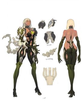 1girl artist_request ass blade_&amp;_soul character_request dark-skinned_female dark_skin high_heels skin_tight source_request tagme tail