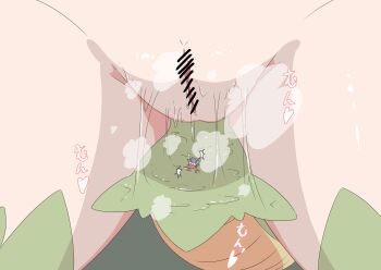 2girls absurdres aroused bar_censor censored clitoris commentary crotch_focus dark_sierra dragon_girl excessive_pussy_juice feet_out_of_frame giant giantess green_background green_panties green_scales head_out_of_frame highres imminent_masturbation mini_person minigirl multiple_girls original panties pussy pussy_juice scales scared simple_background size_difference steam thighs underwear