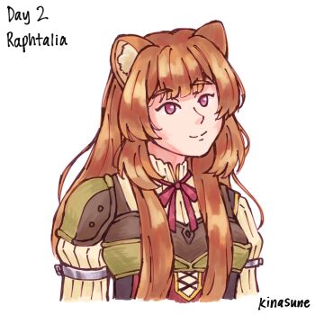 1girl animal_ear_fluff animal_ears armor artist_name black_dress blunt_bangs breastplate breasts brown_armor brown_hair character_name closed_mouth collared_dress commentary cropped_torso dress english_commentary english_text high_collar highres kinasune layered_dress leather_armor long_hair long_sleeves looking_ahead medium_breasts metal_arm_cuffs neck_ribbon no_sclera nose pauldrons pink_eyes pinstripe_dress pinstripe_pattern portrait raccoon_ears raccoon_girl raphtalia red_dress red_ribbon ribbon shoulder_armor signature simple_background single_pauldron sleeveless sleeveless_dress smile solo straight_hair tate_no_yuusha_no_nariagari two-tone_dress white_background white_dress