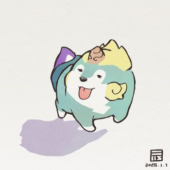 :p =_= animal_focus artist_logo closed_mouth commentary_request dated full_body highres logo no_humans simple_background solo tama-jii tensui_no_sakuna-hime tongue tongue_out white_background y_koichi