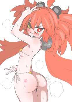 1girl absurdres ahoge animal_ears bear_ears blush breasts commentary_request eyepatch fake_animal_ears hair_between_eyes hair_ornament highres iamrogk koleda_belobog long_hair looking_at_viewer red_eyes red_hair simple_background solo sphere_hair_ornament twintails white_background zenless_zone_zero