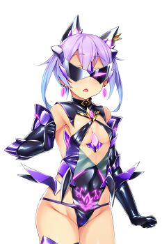 1girl animal_ears areola_slip black_gloves blue_hair breasts corruption covered_erect_nipples covered_eyes covered_navel cowboy_shot crown dark_persona earrings elbow_gloves evil_aqua eye_mask fujii_natsumi_(ysphere) game_cg gem gloves gradient_hair highleg highleg_leotard jewelry large_variant_set leotard mask mind_control multicolored_hair non-web_source official_art open_mouth pubic_tattoo purple_hair satou_kuuki shiny_clothes short_hair simple_background small_breasts solo soukou_seiki_ysphere standing tattoo thighhighs transparent_background twintails variant_set