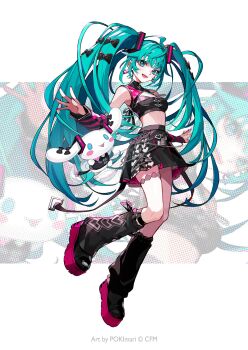 1girl black_skirt green_hair hatsune_miku pokimari skirt solo tank_top twintails vocaloid