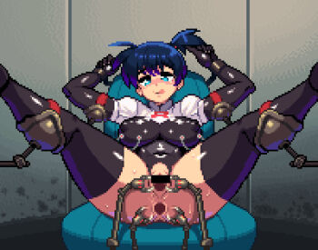 1girl alternate_hair_color anus ass asymmetrical_hair bdsm black_hair blue_eyes breasts censored cosplay fingerless_gloves gloves kneehighs large_breasts machine misty_(pokemon) nintendo open_mouth pixel_art pokemon pokemon:_the_electric_tale_of_pikachu ponytail pussy sex sex_machine side_ponytail socks team_rocket team_rocket_(cosplay) thick_thighs thighhighs thighs yumura_kino yumurama