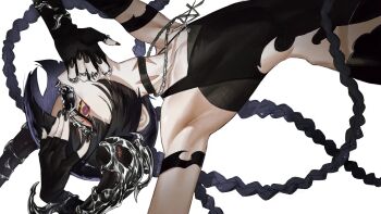 1girl absurdres black_hair expressionless highres horns p_(pm_611a) simple_background tagme white_background