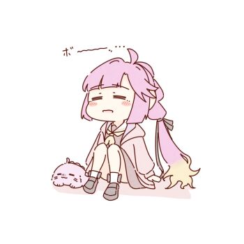 Rule 34 | 1girl, :3, = =, ahoge, amano tatsu, animal with hair, animalization, anyoji hime, black bow, black ribbon, black shoes, blush, bow, bow legwear, brown dress, chibi, closed mouth, collared shirt, commentary request, dress, dress shirt, dual persona, hair ribbon, highres, hood, hood down, hooded jacket, jacket, link! like! love live!, loafers, long sleeves, love live!, multi-tied hair, neckerchief, open clothes, open jacket, open mouth, person and animalization, pink jacket, ponytail, ribbon, sailor collar, sailor dress, seal (animal), shirt, shoes, sidelocks, simple background, sitting, socks, virtual youtuber, white background, white sailor collar, white shirt, white socks, yellow neckerchief