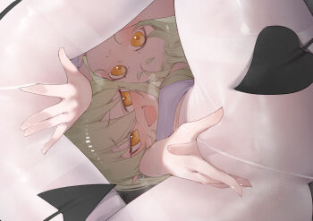 2girls black_tail blue_archive closed_mouth crotch_seam demon demon_girl from_below highres hikari_(blue_archive) loli looking_at_viewer multiple_girls nozomi_(blue_archive) open_mouth pantyhose siblings sisters tail twins white_pantyhose xaea_xp yellow_eyes