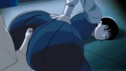 1boy 1girl animated ass ass_focus ass_shake black_hair bored buttjob chainsaw_man clothed_female_nude_male divine_wine_(vampiranhya) looking_back mitaka_asa nude school_uniform skirt tagme thigh_sex top-down_bottom-up twerking video