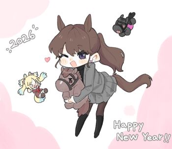 Rule 34 | > <, 2026, 2girls, :d, ;d, animal ears, basil (wgh0anzdple3asf), black boots, blonde hair, blue hair, boots, brown hair, brown pantyhose, chibi, chibi inset, chinese zodiac, commentary, deformed, formal clothes, fujishima megumi, fujishima megumi (post-graduation), full body, gradient hair, grey jacket, grey skirt, grey suit, happy new year, hasu no sora school uniform, holding, holding stuffed toy, horse ears, horse girl, horse tail, jacket, jitome, kemonomimi mode, knee boots, link! like! love live!, long hair, looking at viewer, love live!, miniskirt, multicolored hair, multiple girls, new year, one eye closed, open clothes, open jacket, open mouth, osawa rurino, pantyhose, parted bangs, pleated skirt, purple eyes, school uniform, simple background, skirt, smile, standing, stuffed animal, stuffed horse, stuffed toy, suit, suit jacket, tail, twintails, virtual youtuber, white background, winter uniform, xd, year of the horse
