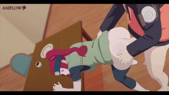 age_difference anal aniflow animated animated_gif chair clothed_sex cup doggystyle flak_jacket forehead_protector from_behind head_out_of_frame incest jacket konohagakure_shinobi_uniform konohagakure_symbol long_hair mother_and_son naruto:_road_to_ninja naruto_(classic) naruto_(series) naruto_shippuuden no_pants plate ponytail red_hair sex sex_from_behind table uzumaki_kushina uzumaki_naruto watermark