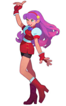 1girl asamiya_athena commentary english_commentary fingerless_gloves fl_(l-fl) gloves hairband highres long_hair one_eye_closed purple_hair red_gloves red_hairband simple_background solo star_(symbol) the_king_of_fighters the_king_of_fighters_&#039;98 white_background