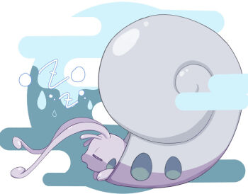 =_= closed_eyes commentary_request from_side highres hisuian_goodra nintendo no_humans open_mouth pokemon pokemon_(creature) pokemon_focus rain shell sleeping solo toremes zzz