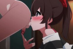 1boy 1girl animated bbaltong blush brown_hair censored cum cum_on_body cum_on_hands ejaculation from_side handjob heart heart-shaped_pupils hetero highres idolmaster idolmaster_million_live! licking_testicle mosaic_censoring oral penis satake_minako shota size_difference sound symbol-shaped_pupils tagme testicle_sucking testicles video