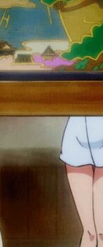 1girl animated animated_gif anime_screenshot black_hair blue_eyes closed_mouth collarbone crouching hair_bun indoors looking_ahead loose_hair_strand lowres naked_towel nico_robin official_alternate_hairstyle one_piece open_mouth shiny_skin solo surprised tagme towel wooden_wall