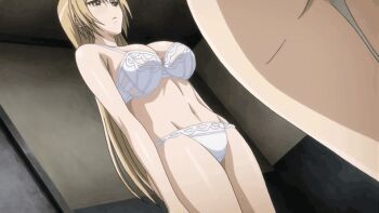 2girls animated animated_gif blonde_hair bra breasts censored frown ichinose_riko large_breasts long_hair lowleg lowleg_panties mature_female mosaic_censoring multiple_girls navel panning panties ran_sem standing underwear very_long_hair white_bra white_panties yellow_eyes