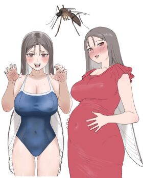 arthropod_girl breasts bug dress highres insect insect_wings large_breasts mosquito mosquito_girl one-piece_swimsuit original pregnant qopqop swimsuit wings