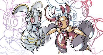 +_+ colored_sclera commentary cross-shaped_pupils gen_7_pokemon highres legendary_pokemon magearna magearna_(normal) mega_magearna mega_pokemon mythical_pokemon nintendo pink_eyes pink_sclera pokemon pokemon_(creature) pokemon_focus pokemon_legends:_z-a robot symbol-shaped_pupils usa_go13