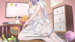 1girl ahoge animated audible_music audible_speech azur_lane baby_animal baby_bottle back backless_outfit bird blinking blush book bottle bouncing_ass bouncing_breasts breasts calendar_(object) character_name chest_of_drawers chick closed_eyes closed_mouth copyright_name english_text flower from_behind grey_hair hair_flower hair_intakes hair_ornament hands_up holding holding_book illustrious_(azur_lane) illustrious_(our_private_&quot;study&quot;_session)_(azur_lane) indoors large_breasts live2d long_hair looking_at_viewer manjuu_(azur_lane) no_eyes no_shoes nose_blush official_alternate_costume official_art on_floor own_hands_together panties pantyhose penetration_gesture promotional_art purple_flower seiza sitting sound star_(symbol) strap_gap subtitled tagme thighs thong tri_tails twisted_torso underwear very_long_hair video white_panties white_pantyhose wooden_floor zoom_layer