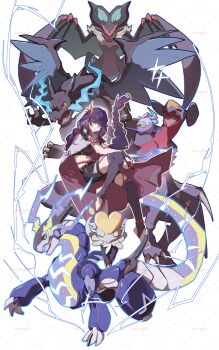 1girl absurdres alternate_costume alternate_universe armor artist_name artist_request ball black_shorts blue_fire blunt_bangs braid cape charizard chinese_commentary closed_mouth creature crop_top crossover electricity fire floating floating_hair flying from_side garchomp gen_1_pokemon gen_4_pokemon gen_6_pokemon gen_7_pokemon genshin_impact goomy gradient_hair hair_floating_upwards hair_ornament hair_ribbon hand_on_own_arm head_tilt highres holding holding_ball jangmo-o knee_up leaning_forward light_smile long_braid looking_at_viewer looking_to_the_side mega_charizard_x mega_pokemon miraidon mo_yang multicolored_eyes multicolored_hair navel nintendo no_shoes noivern poke_ball poke_ball_(basic) pokemon pokemon_(creature) purple_cape purple_eyes purple_hair purple_thighhighs raiden_shogun ribbon shade shadow shorts shoulder_armor single_braid stomach streaked_hair thighhighs thighs toes watermark white_background wings