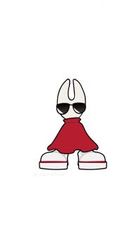 1girl 1other animated arthropod_girl artist_name audible_music black_skin blue_cloak blue_shoes chibi chibi_only cloak colored_skin furry furry_female highres hollow_knight hornet_(hollow_knight) knight_(hollow_knight) red_cloak sharlene_yap shoes simple_background sneakers sound sunglasses tagme twitter_username video walking walking_towards_viewer watermark white_background white_shoes