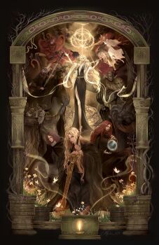 4girls 6+boys amputee arch arm_up armlet armor armpits asymmetrical_horns bare_shoulders beard belt black_cloak black_dress black_robe blonde_hair blue_robe bracelet branch breasts brothers brown_hair bug butterfly cape casting_spell circlet cleavage cloak commentary covered_eyes dress elden_ring elden_ring:_shadow_of_the_erdtree elden_ring_(object) english_commentary facial_hair fake_horns flower godwyn_the_golden gold_armlet gold_armor gold_belt gold_bracelet gold_bracer gold_circlet gold_embroidery gold_helmet golden_sword grey_hair half-siblings helmet helmet_over_eyes highres holding holding_polearm holding_sword holding_weapon hood hooded_cloak horned_helmet horns insect jeweled_crown jewelry long_hair lunar_princess_ranni madie_h21 malenia_blade_of_miquella melina_(elden_ring) messmer_the_impaler miquella_(elden_ring) mismatched_horns missing_eye mohg_lord_of_blood moon morgott_the_omen_king mother_and_daughter mother_and_son multiple_boys multiple_girls multiple_horns one-eyed ornate_clothes plunging_neckline polearm praetor_rykard promised_consort_radahn prosthesis prosthetic_arm prosthetic_leg queen queen_marika_the_eternal rags red_cape red_hair red_robe red_snake robe siblings site_of_grace snake snake_wrapped_around_body squatting sword tunic uneven_horns weapon white_robe white_tunic winged_helmet