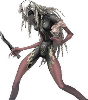 1girl breasts cup curly_hair fire grey_hair heart holding holding_cup holding_knife horns knife lowres medea_(persona_3) official_art orange_eyes persona persona_(summon) persona_3 sheep_girl sheep_horns simple_background slit_pupils soejima_shigenori solo third-party_source transparent_background